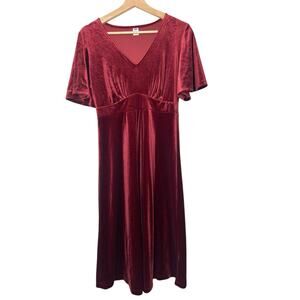 Old Navy Velvet Dress Midi Length Short Flutter Sleeve Red Table Wine Size Small